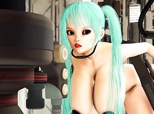 Sex in a spaceship. Space busty girl in cuffs gets fucked hard by sex robot in the lab