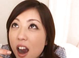 Yura Aikawa receives cum in mouth after sucking a hard dick