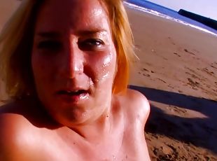 Anal sex  at the beach with blonde chubby MILF