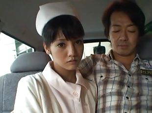 Japanese nurse sucks a stranger's dick in back of the car