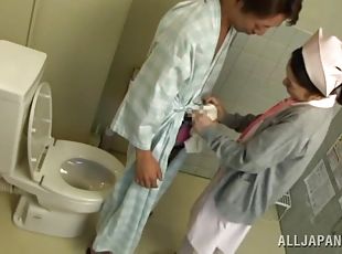 sygeplejerske, japans, par, trusser, toilet, sød, uniform