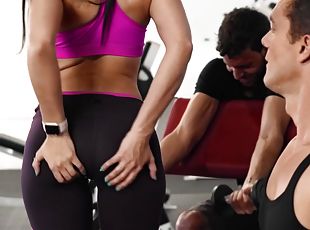 Horny sportsmen fuck hard while other people work out