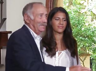 Mexican beauty fucks with old man