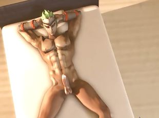Hot muscular warrrior jerking off his dick while Soldier from Overwatch does it the same