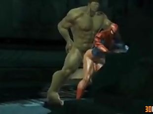 Big muscular Hulk gets to fuck Spider Man in his tight ass