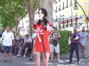 Inked brunette Lilyan Red tied up and humiliated in public