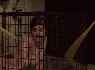 Brunette teen slave let out of the cage to get abused