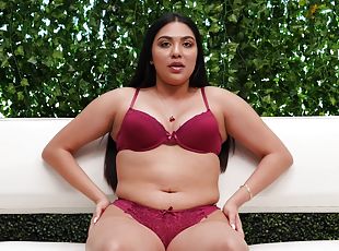 Chubby busty Latina teen babe Layloni strips on the casting couch