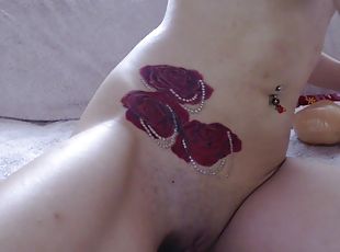 masturbation, chatte-pussy, webcam, assez, solo, rasé, minuscule, tatouage