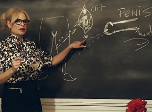 teta-grande, óculos, professor, mulher-madura, brinquedo, estrela-porno, sozinho, sala-de-aula, chupando