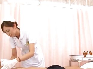 Pretty Japanese nurse Yuri Kasiwa cures a guy with the help of a handjob
