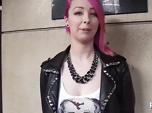 Pink hair bitch flashing in public