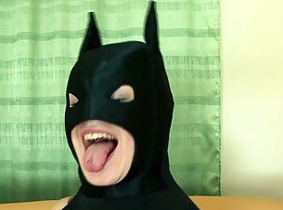 Batman wannabe fucks a small tit teen bitch and cums all over her