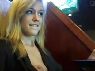 Pretty amateur blonde is teasing in public place
