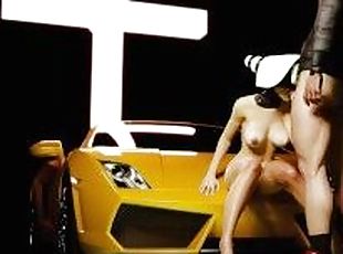 Cyberpunk couple riding on Lamborghini