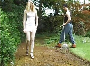 Horny Blonde Slut Fucking The Gardener Outdoors