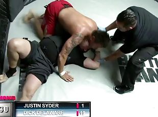 Bitch sucks fighter's cock before riding it hardcore in the ring