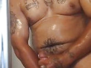 Gay Extreme Huge Cumshot From Big Dick Latino In The Shower