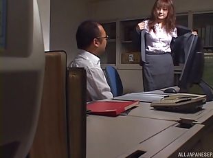 Icy hot Japanese secretary jerks off her boss at work
