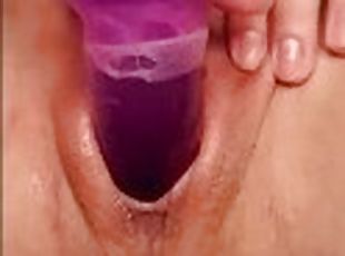 Creamy pussy and huge dildo! Solo play! Real orgasm
