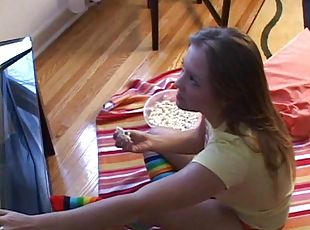 Movie night gets naughty when she does sexy things with her popcorn