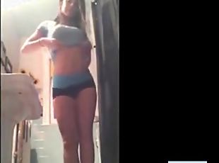 Lovely teen strip and bate in the bathroom