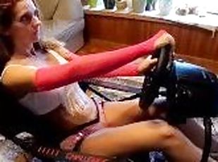Cute Gamer Girl Play on PS5 with GT7 in sexy dress