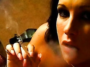 fajka, fetišistické, fajčenie-smoking, bruneta, vták