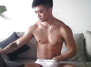 asiatisk, homofil, handjob, webkamera, alene