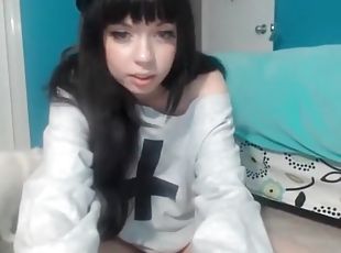 Sweatshirt and panties on sexy webcam brunette