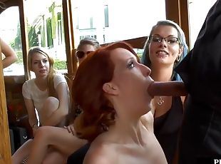 Scandalous redhead slut fucked in public by a seductive fucker