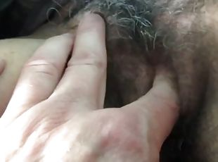 Fingering my wifes hairy pussy