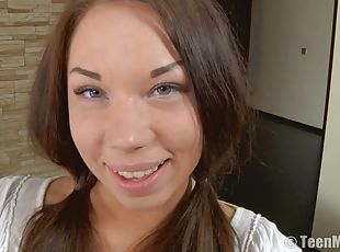 Teen shaved pussy fingered lovely in close up pov shoot