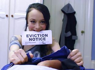 Slim Alessa Savage enjoys sex with the landlord in exchance for the rent