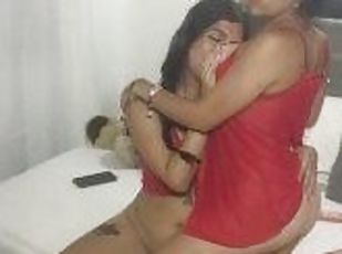 beautiful roommates touch their pussies and kiss their roommate's tits alone in the room