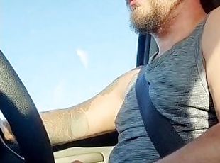 Country boy jacks off while driving