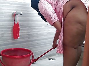 Saudi sexy big butt maid takes off her pajamas &amp; cleans the bathroom when owner comes in &amp; roughly fucks her - Huge cum