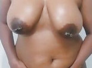 Pierced Big Tit Desi MILF Oil Massaging Her Tits and Tit Fucking