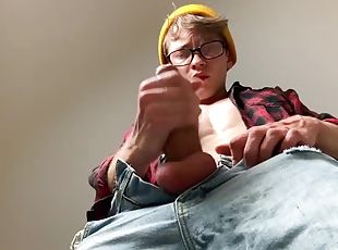 Str8 Hung Hipster Cum on daddys face big cock 23cm uncut