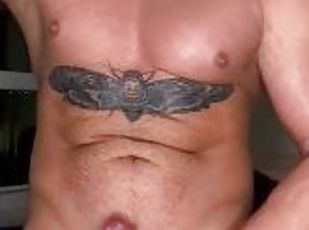 rumpe, pappa, amatør, homofil, rumpe-booty, soverom, alene, far, muskuløs, tattoo