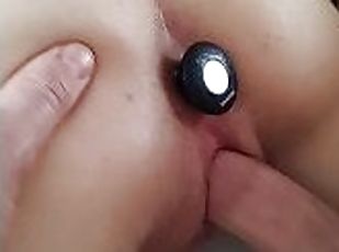 Hard closeup orgasm with a butt plug in