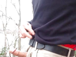 Public jerking in the woods by the lake, good cumshot and orgasm. Wearing my AE boxers and showing some waistband