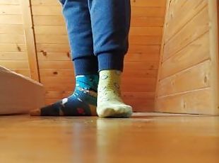Polish Twink 18 y.o. boy feet in different colored socks and barefoot