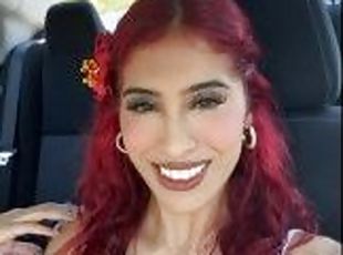 Before Valentines day petite Red hair latina wears red lingerie
