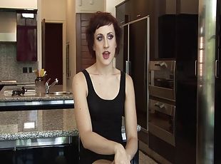 Slutty small tits redhead goes black and gets off