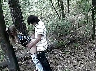 Horny teens have an astonishing doggy style fuck in the forest