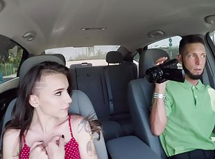 Kharlie Stone gets her pussy fucked by a taxi driver in the car