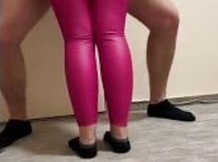 Dry Humping and Thigh Job Curvy Latina in Pink Leather Leggings