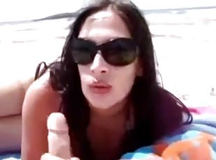 Horny brunette girlfriend gives sex on the beach