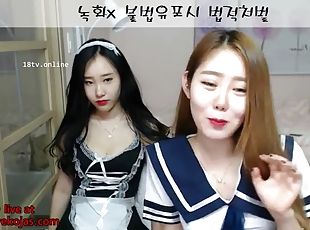 Korean teens camgirls in uniforms have fun